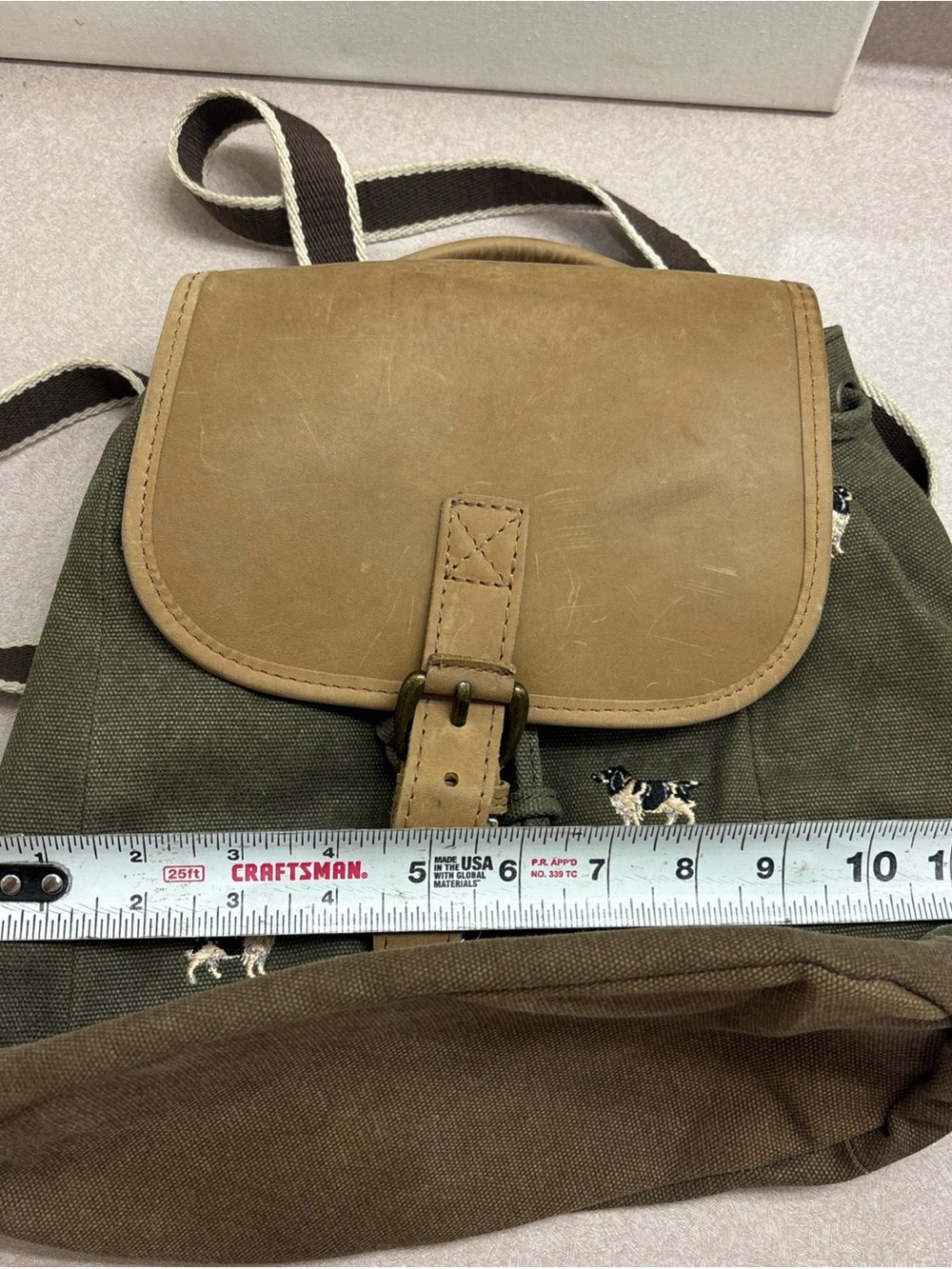 Vtg LL Bean Boat & Tote Bag Backpack Spaniel Dog Embroidered Leather Canvas - Picture 8 of 9